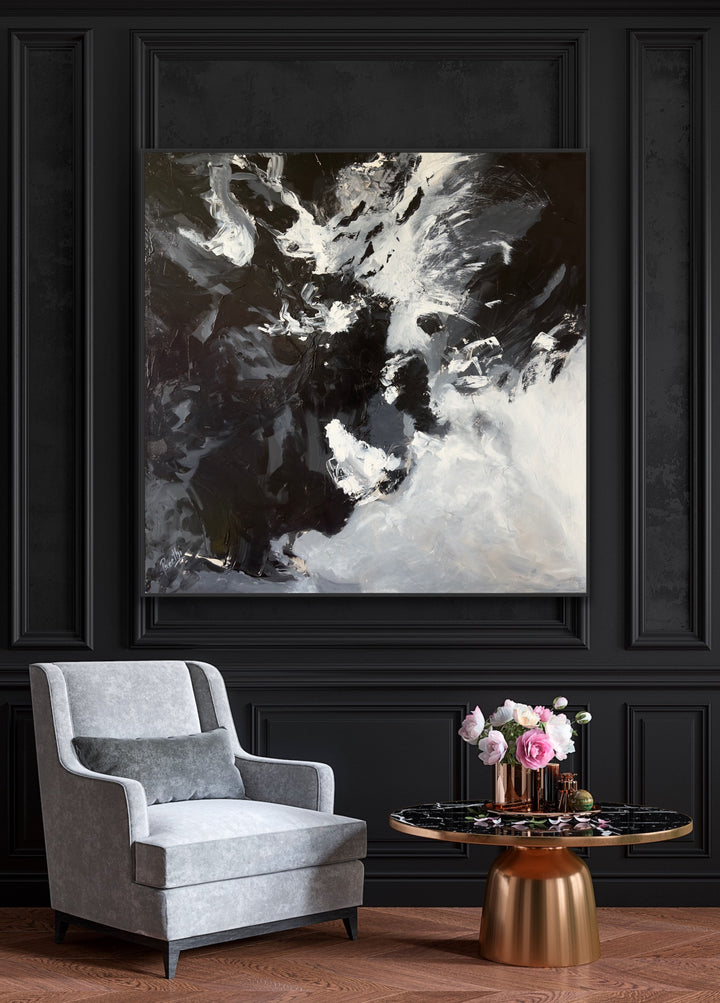 Black Thunder - 48x48 - Abstract painting, Modern Art, Wall art, Canvas painting, Framed art, Minimalist art