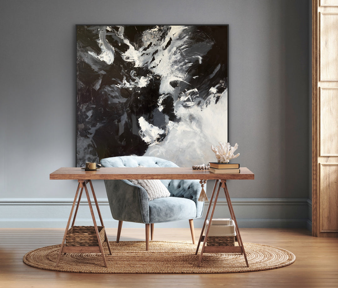 Black Thunder - 48x48 - Abstract painting, Modern Art, Wall art, Canvas painting, Framed art, Minimalist art