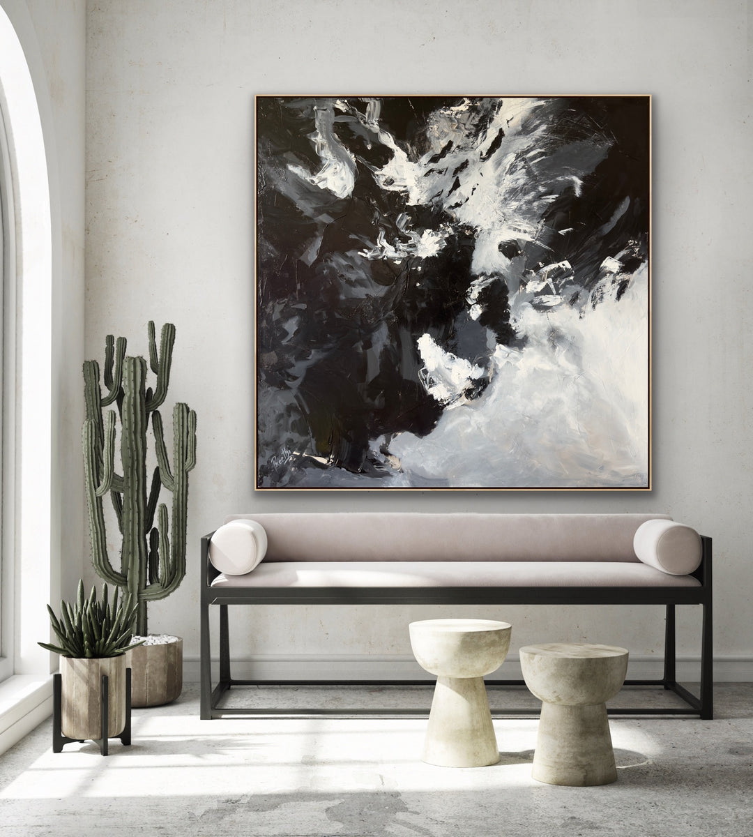 Black Thunder - 48x48 - Abstract painting, Modern Art, Wall art, Canvas painting, Framed art, Minimalist art