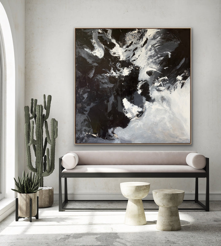 Black Thunder - 48x48 - Abstract painting, Modern Art, Wall art, Canvas painting, Framed art, Minimalist art