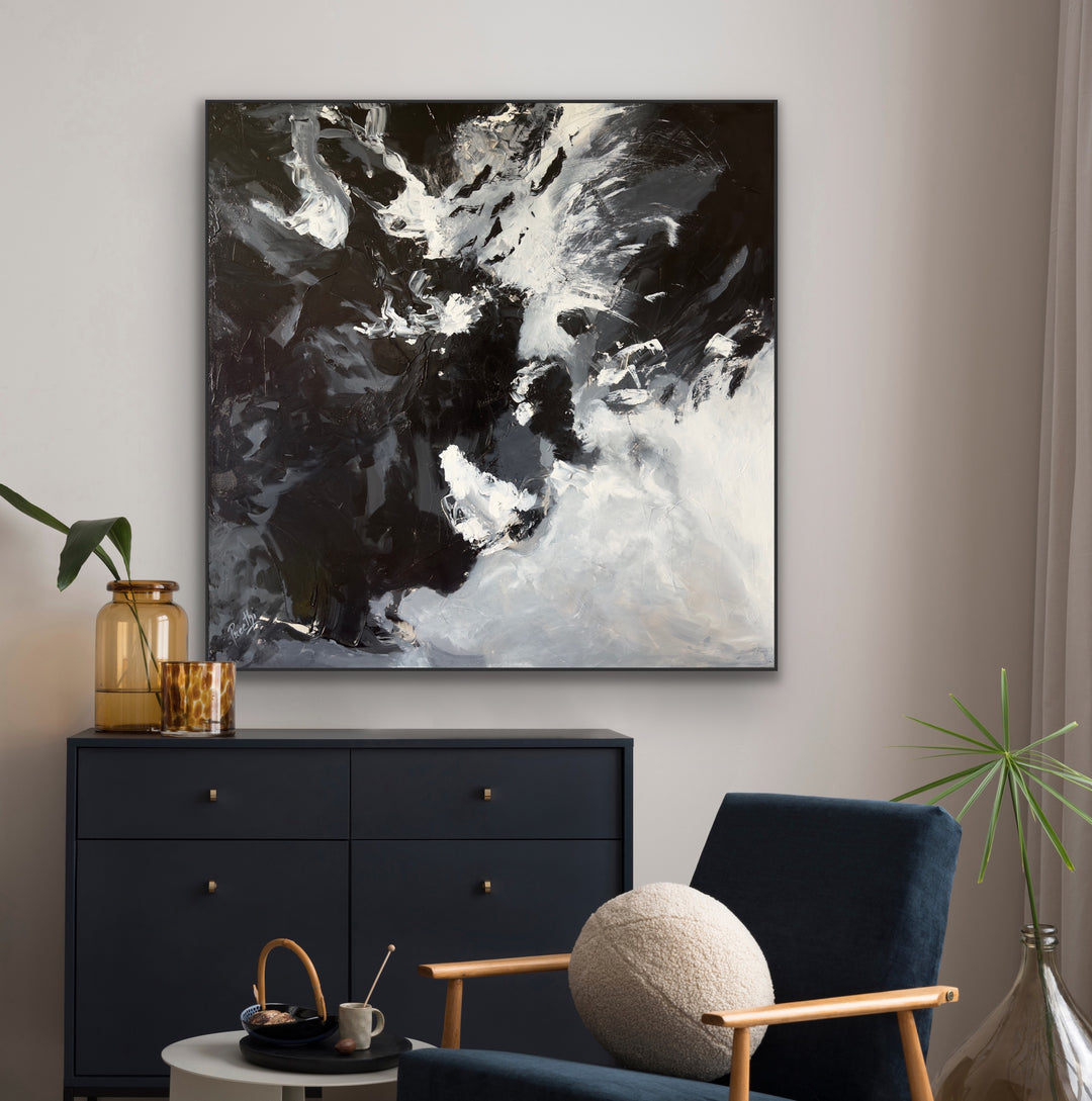 Black Thunder - 48x48 - Abstract painting, Modern Art, Wall art, Canvas painting, Framed art, Minimalist art
