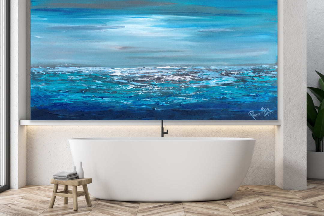 Blue Sea - Custom Art - Original Contemporary Modern Abstract Paintings by Preethi Arts