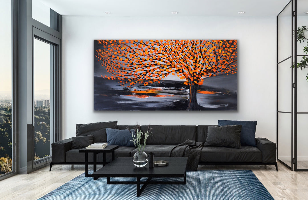 spring time landscape tree textured art - Custom Art - Original Contemporary Modern Abstract Paintings by Preethi Arts