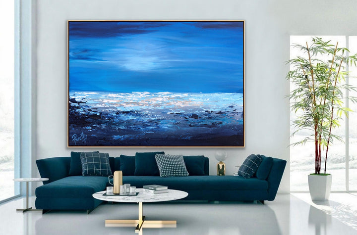Blue shore - Custom Art - Coastal art, seascape painting, Abstract painting, Minimalist Art, Framed painting, Wall Art, Modern Wall Decor, Large painting, Local Artist