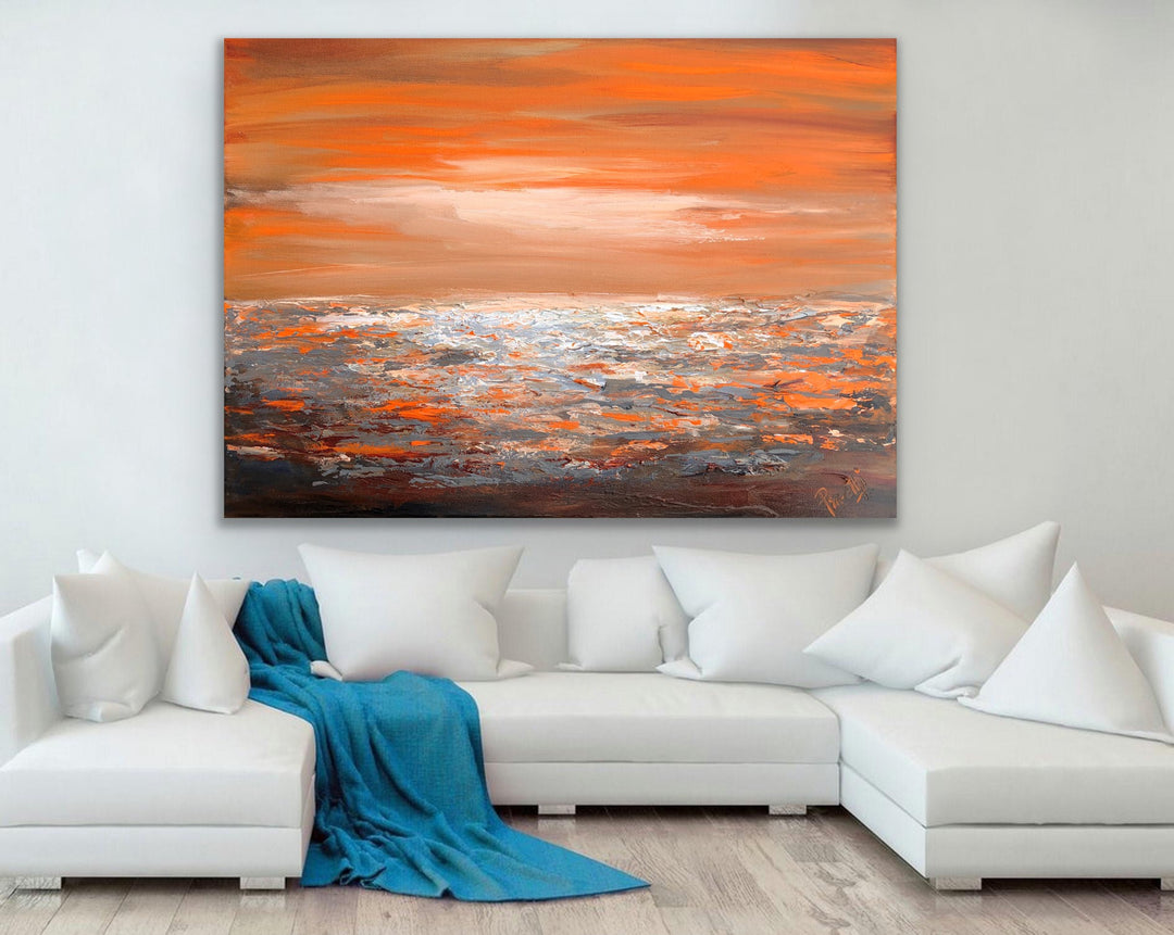 Peachy sky - Custom Art - Coastal art, seascape painting, Abstract painting, Minimalist Art, Framed painting, Wall Art, Modern Wall Decor, Large painting, Local Artist