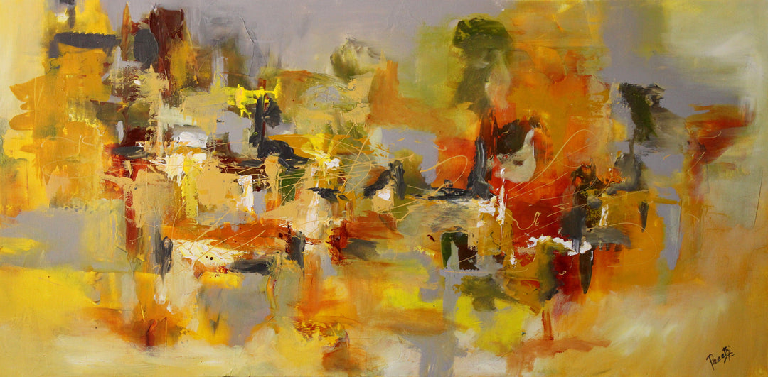 Yellow Sapphire - 24x48 - Original Contemporary Modern Abstract Paintings by Preethi Arts