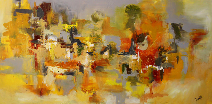Yellow Sapphire - 24x48 - Original Contemporary Modern Abstract Paintings by Preethi Arts